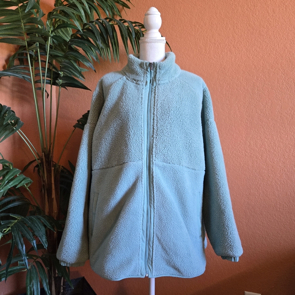Tek Gear Jacket Zip Up 1X Green Seafoam Cozy Warm Teddy